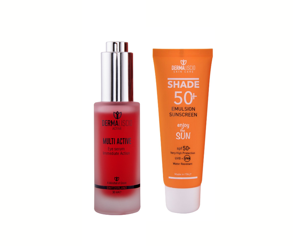 Multi-Active Eyes serums un Dermaliscio Shade 50+ saules aizsargkrēms komplekts