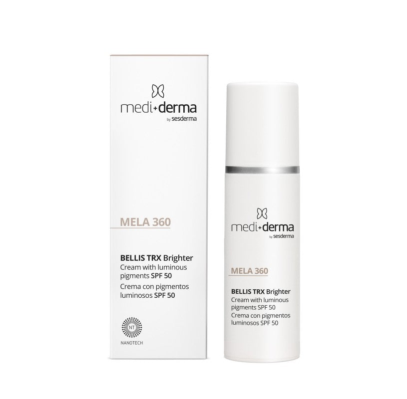 Medi-derma MELA 360 BELLIS TRX Gaišinošs krēms ar SPF 50, 30 ml, depigmentējošs krēms ar gaismu atstarojošām daļiņām