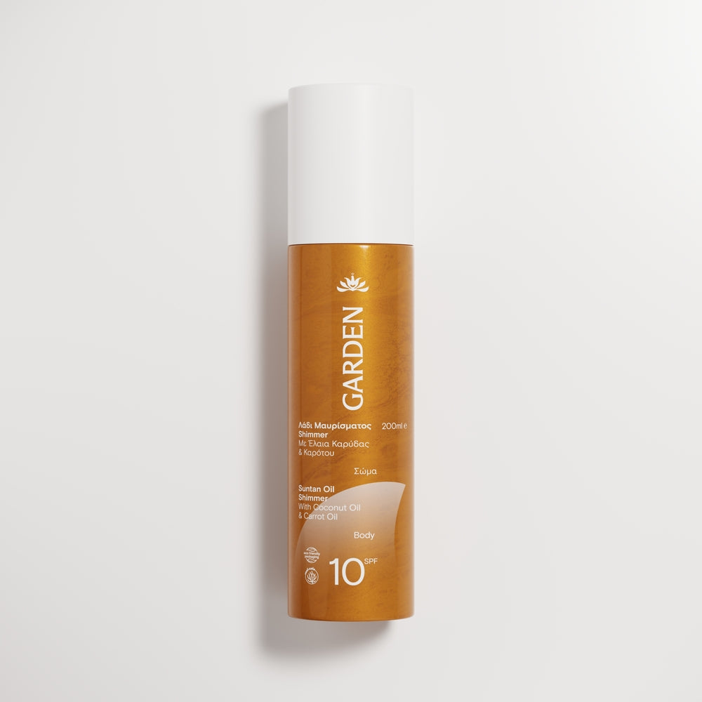 GARDEN Žvilgantis įdegio aliejus su kokosų ir morkų aliejumi SPF10, 200 ml